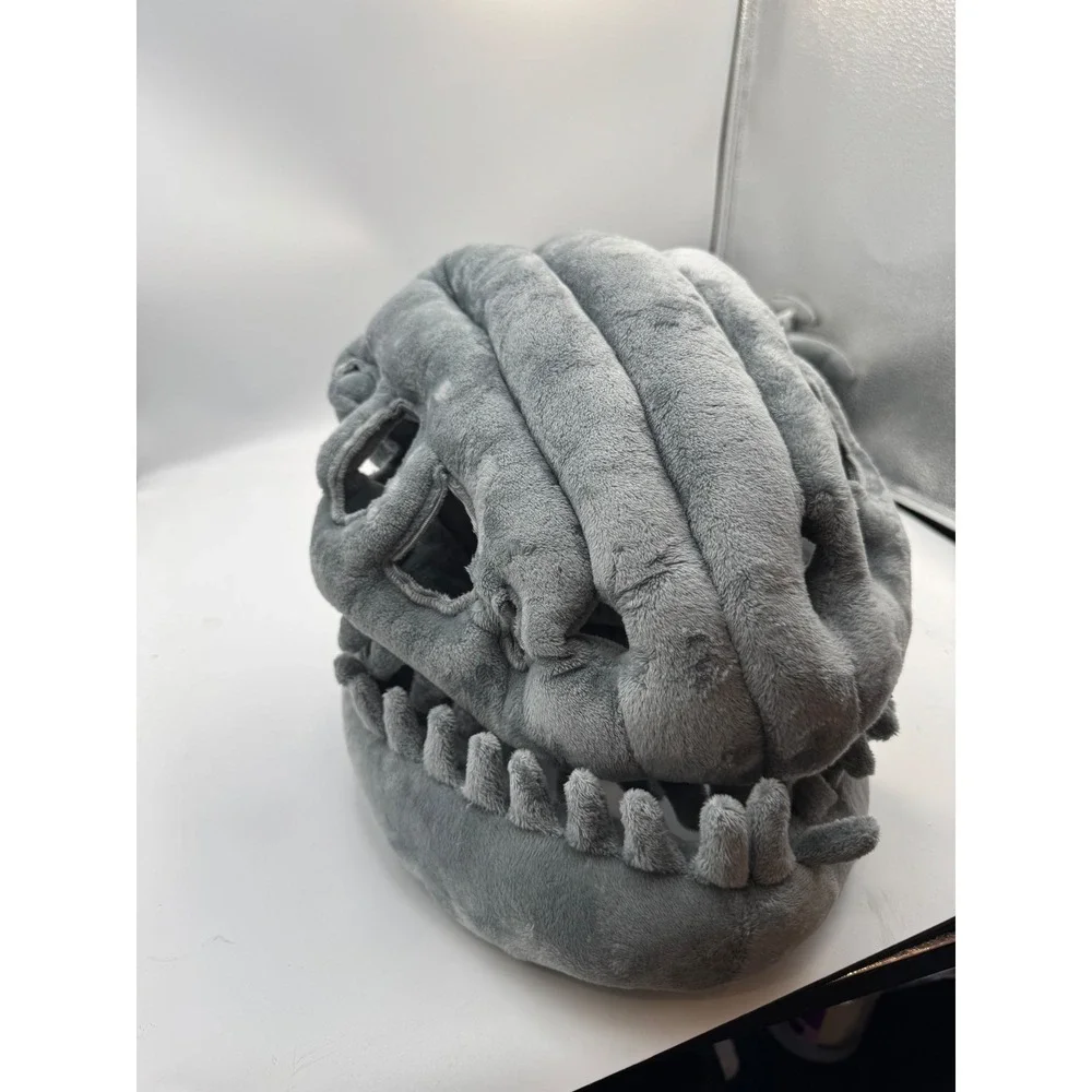 Gray Plush Dinosaur Fossil T-Rex Skull Mask and Spiked Tail Costume  Unisex 45in